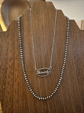 Sterling Silver "Howdy" Script Pendant Necklace with Beaded Chain